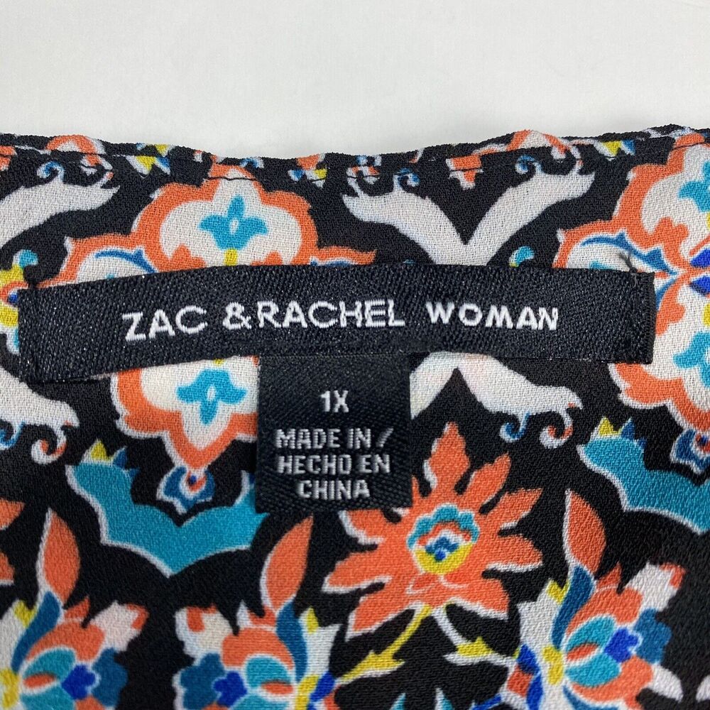 Boho Tunic Top Zac & Rachel 1X Orange Teal Multicolor Pattern Zip Neckline - Picture 9 of 12